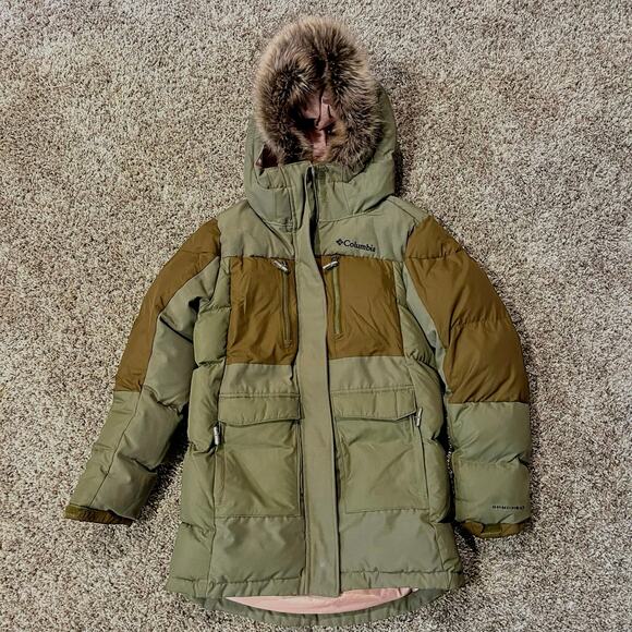 Girls Columbia Parka Winter Coat Jacket Olive Green Omni-Heat Small 7/8 - Picture 1 of 6